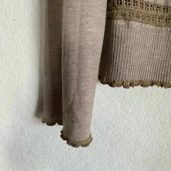 St. John Collection Embellished Ruffle Trim Striped Crew Neck Brown Sweater M - Picture 4 of 14